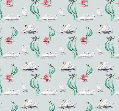 Blackout roller blind with swans and ducks pattern
