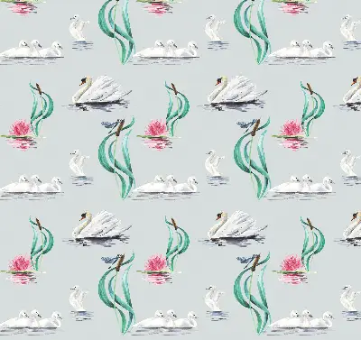 Blackout roller blind with swans and ducks pattern