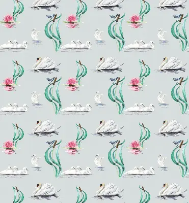 Blackout roller blind with swans and ducks pattern