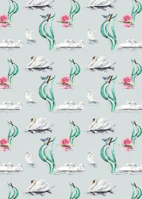 Blackout roller blind with swans and ducks pattern