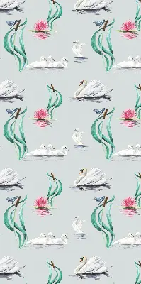 Blackout roller blind with swans and ducks pattern