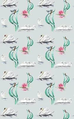 Blackout roller blind with swans and ducks pattern