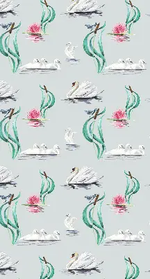 Blackout roller blind with swans and ducks pattern