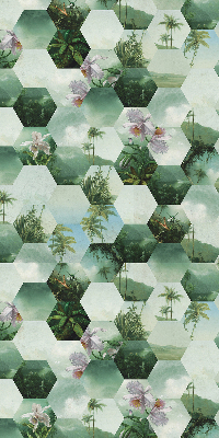 Fabric roller blind for window Green hexagons