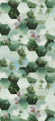 Fabric roller blind for window Green hexagons