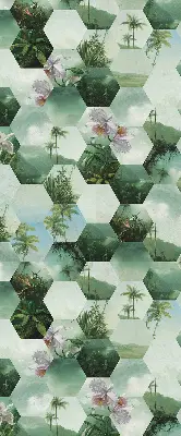Fabric roller blind for window green hexagons pattern