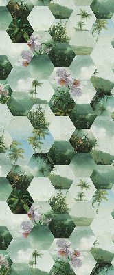 Fabric roller blind for window Green hexagons