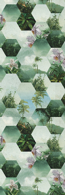 Fabric roller blind for window Green hexagons