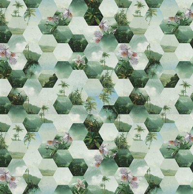 Fabric roller blind for window Green hexagons