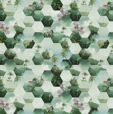 Fabric roller blind for window Green hexagons