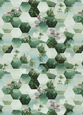 Fabric roller blind for window Green hexagons