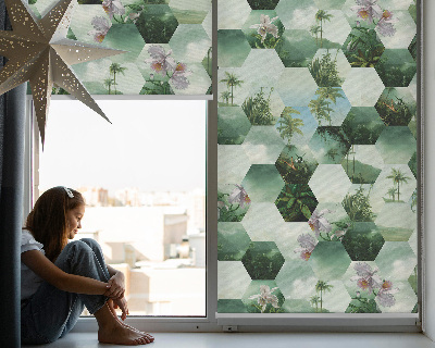 Fabric roller blind for window Green hexagons