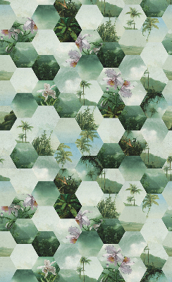 Fabric roller blind for window green hexagons pattern