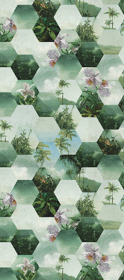 Fabric roller blind for window Green hexagons