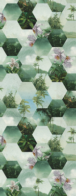 Fabric roller blind for window Green hexagons