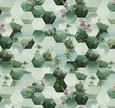 Fabric roller blind for window Green hexagons