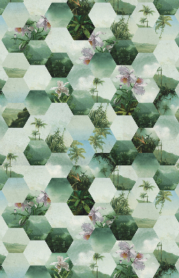Fabric roller blind for window Green hexagons