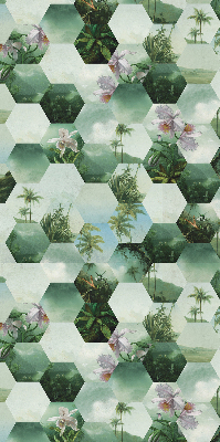Fabric roller blind for window Green hexagons