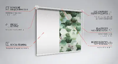 Fabric roller blind for window green hexagons pattern