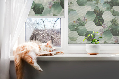 Fabric roller blind for window Green hexagons