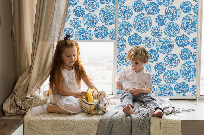 Blackout roller blind Blue petal circles