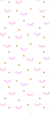 Blackout roller blind with drawn eyebrows and dots pattern