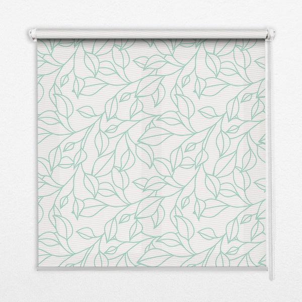 Fabric roller blind for window turquoise leaves pattern
