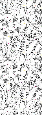 Fabric window roller blind with drawn plants pattern