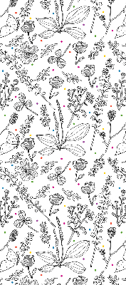 Fabric window roller blind with drawn plants pattern