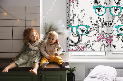 Blackout roller blind for window Giraffe with glasses