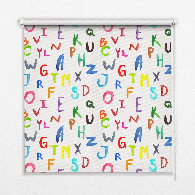 Fabric roller blind for window with colorful letters design