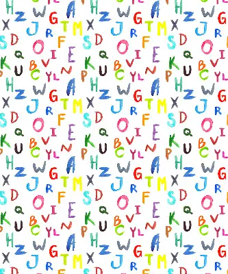 Fabric roller blind for window with colorful letters design