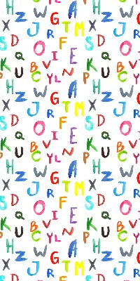 Fabric roller blind for window with colorful letters design