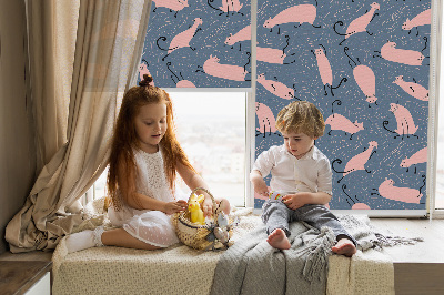 Blackout roller blind for window Pink cats