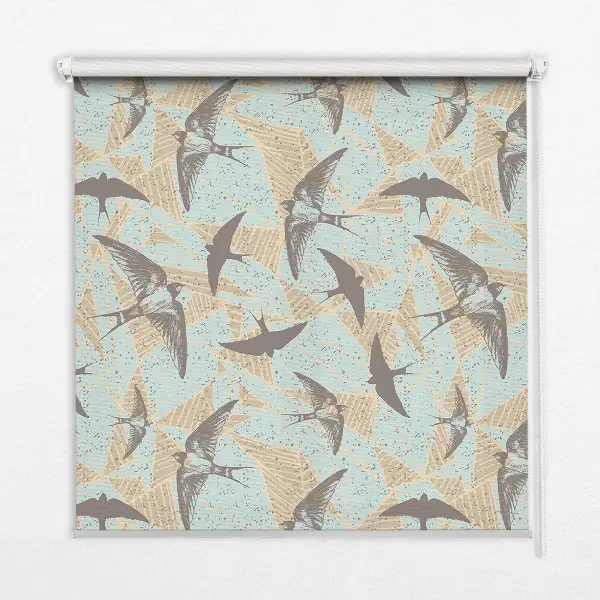 Fabric roller blind for window with Swallows pattern