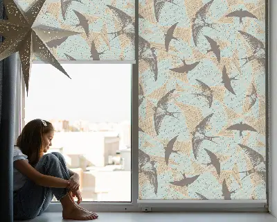 Fabric roller blind for window with Swallows pattern