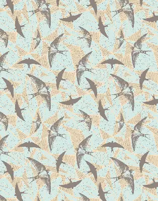 Fabric roller blind for window with Swallows pattern