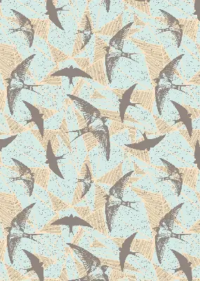 Fabric roller blind for window with Swallows pattern