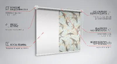 Fabric roller blind for window with Swallows pattern