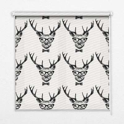 Fabric roller blind for window reindeer with glasses print