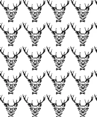 Fabric roller blind for window reindeer with glasses print