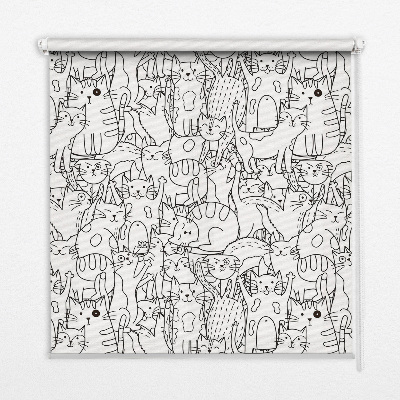 Blackout roller blind with a drawn cats pattern