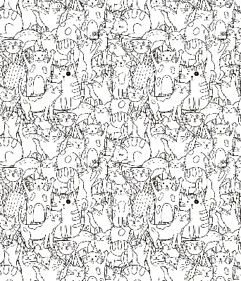 Blackout roller blind with a drawn cats pattern