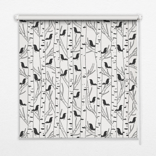 Fabric roller blind for window Drawn birds and trees