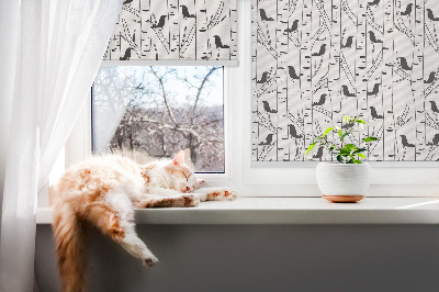 Fabric roller blind for window Drawn birds and trees