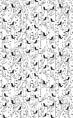 Fabric roller blind for window with a drawn birds and trees pattern