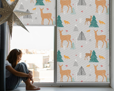 Blackout roller blind for window Roe deer in the forest