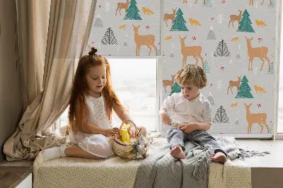 Blackout roller blind with roe deer in the forest print