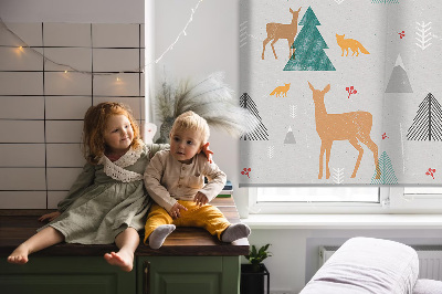 Blackout roller blind for window Roe deer in the forest