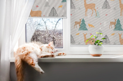 Blackout roller blind for window Roe deer in the forest